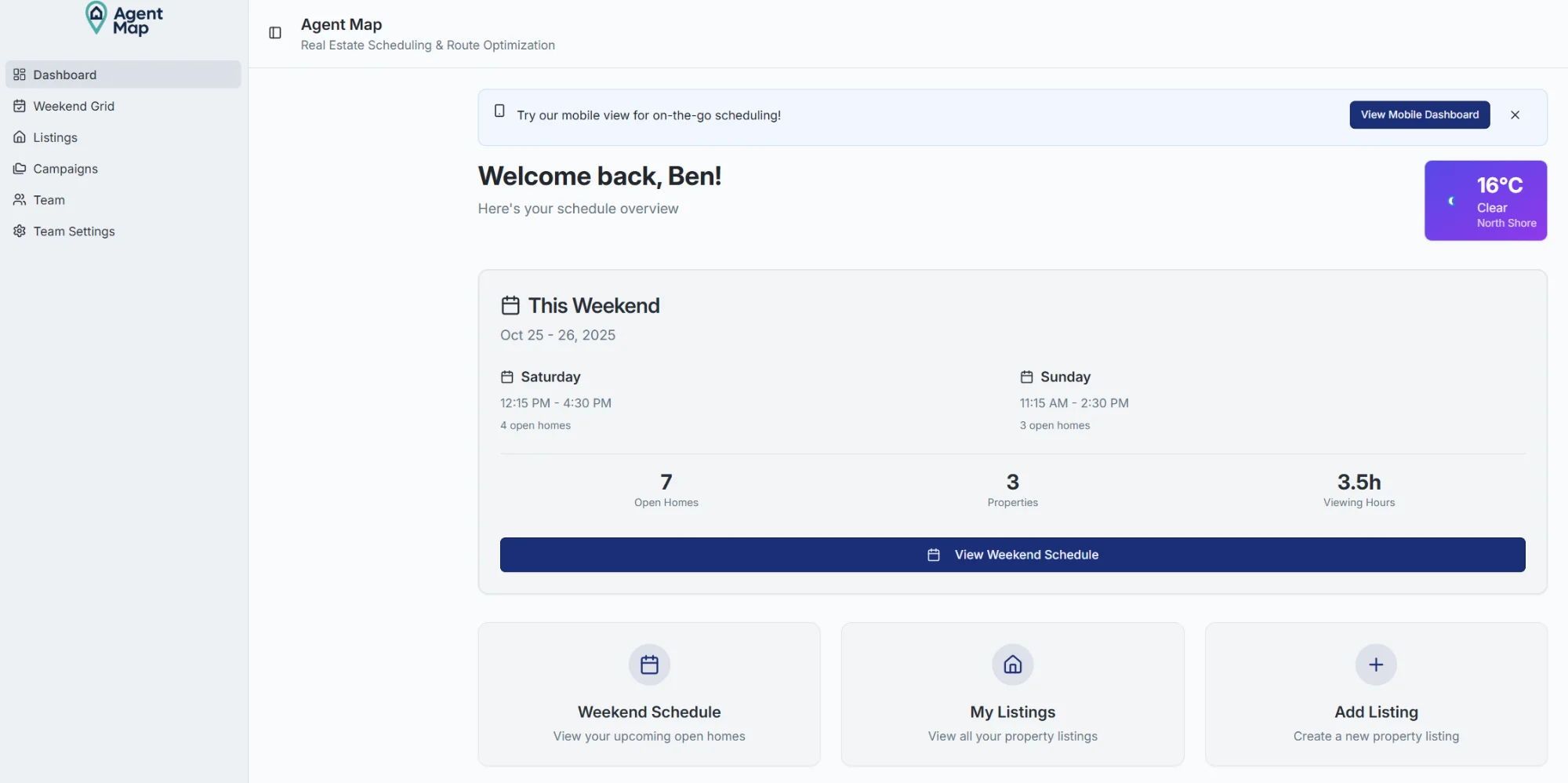 AgentMap Weekend Grid Interface